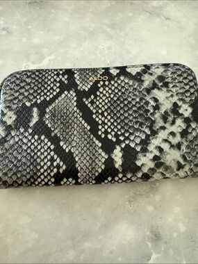 ALDO Black and White Snake-Print Zip Wallet